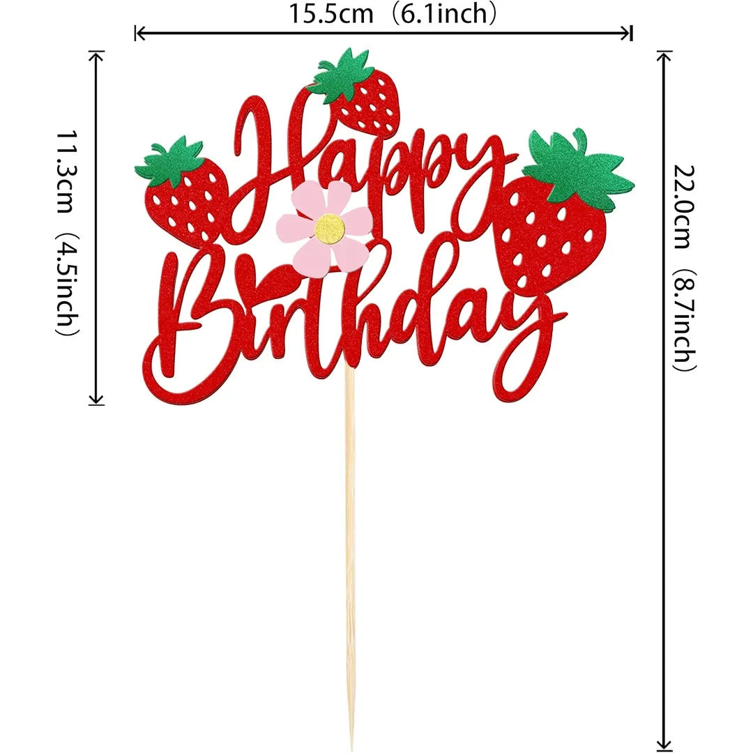 1set Strawberry Cake Topper Happy Birthday Decoration Girl 1st Birthday Party Baby Shower Cake Baking Decoration Supplies