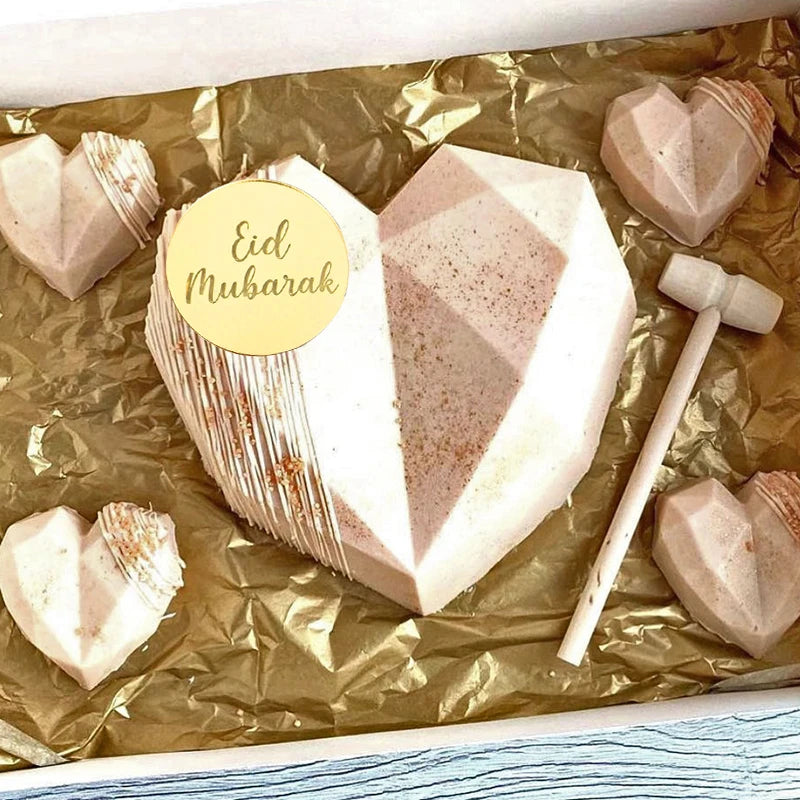 10pcs Eid Mubarak Acrylic Cupcake Toppers – Mirror Gold Cake Picks for Ramadan & 2024 Eid Decorations