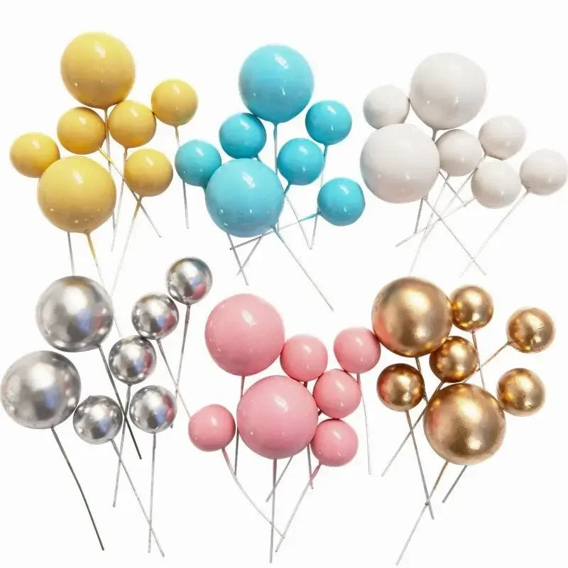 20pcs Gold & Silver Cake Toppers – Happy Birthday Ball Picks for Cupcakes, Wedding & Christmas Decorations