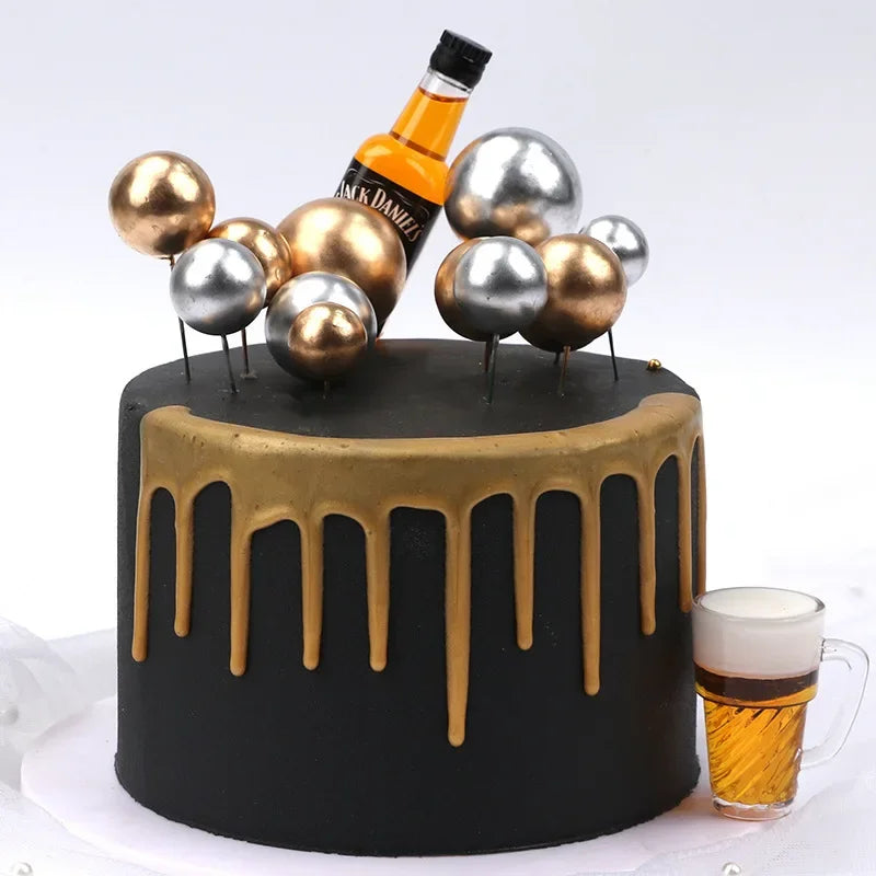20pcs Gold & Silver Cake Toppers – Happy Birthday Ball Picks for Cupcakes, Wedding & Christmas Decorations