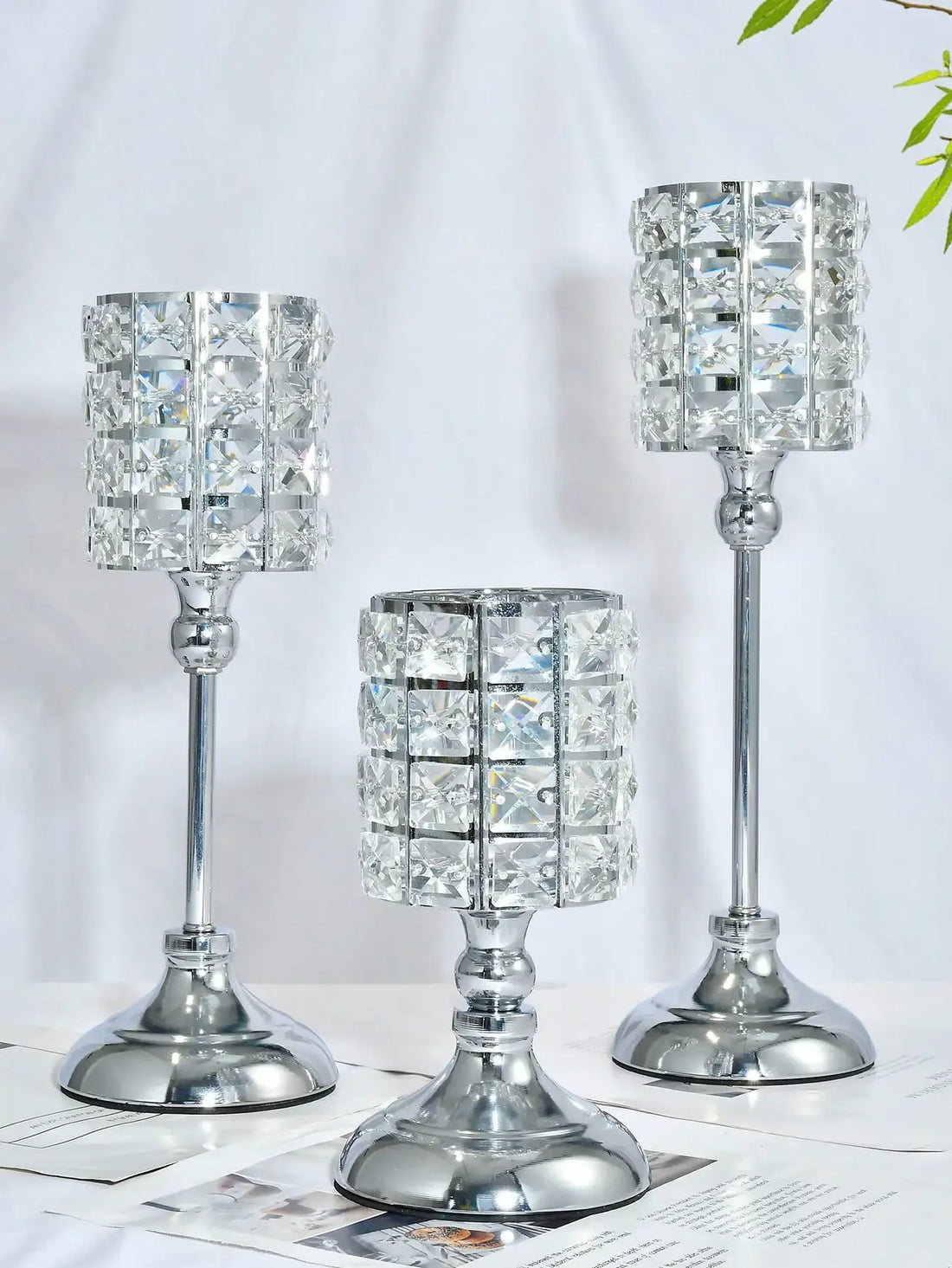 Gold Crystal Candle Holder – 1pc Tealight Candlestick Centerpiece in 3 Sizes