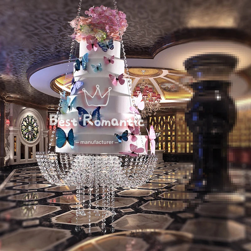 Clear Crystal Chandelier Style Drape Suspended Swing cake stand round hanging cake stands wedding centerpiece Favors Supply