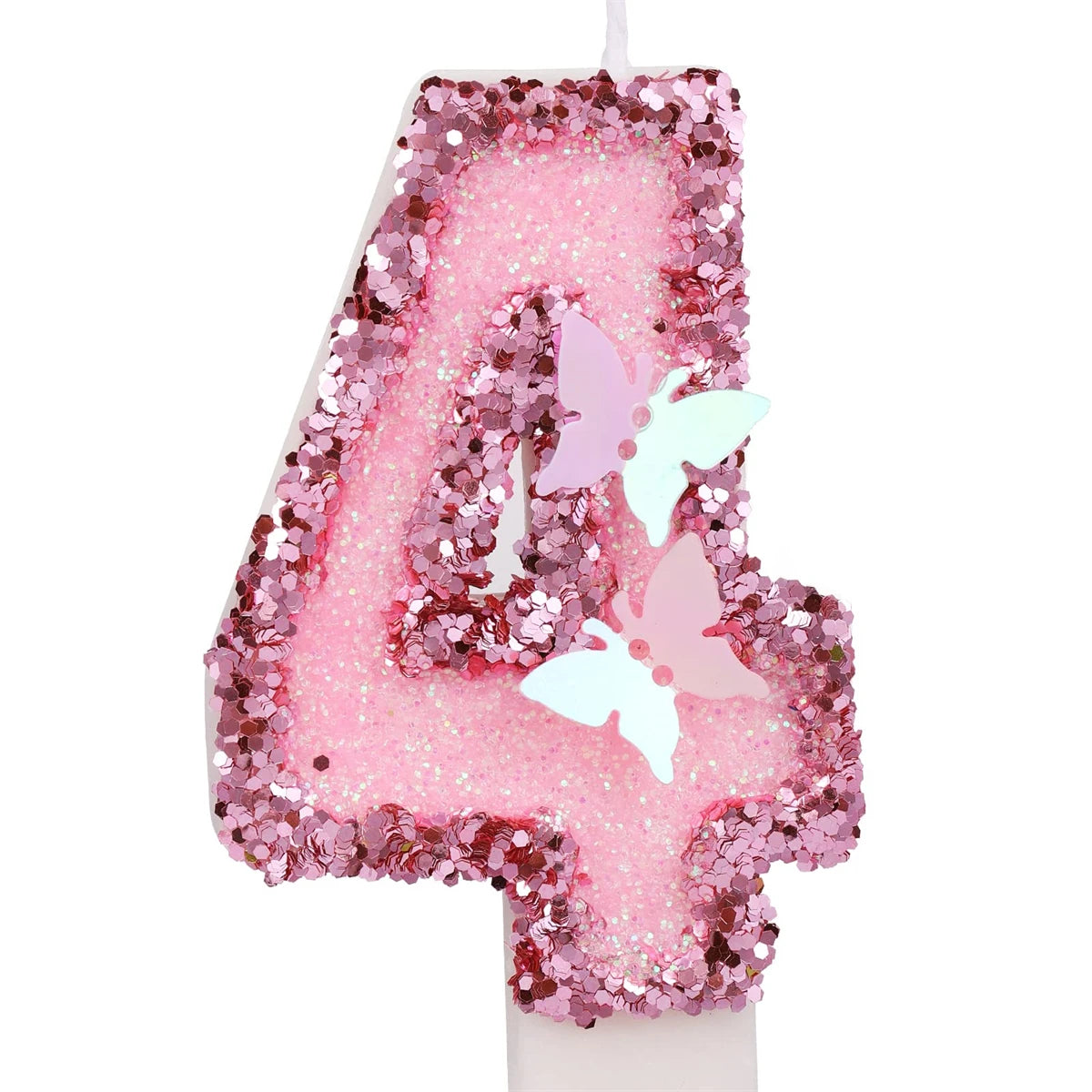 2.9inch Glitter Pink Butterfly Decorated Birthday Number Candle, Cake Decoration Sequin Butterfly Happy Birthday Gift Candles