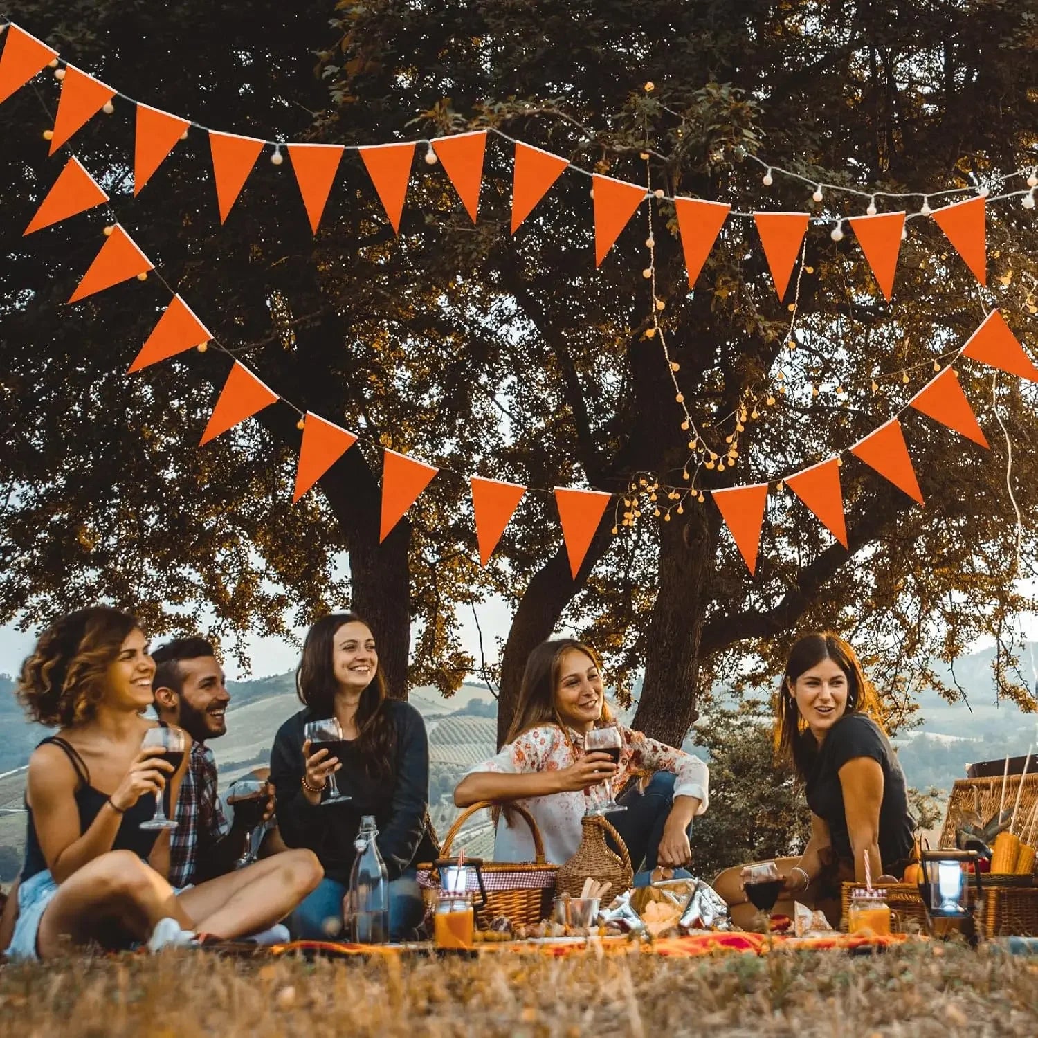 33 Ft Banners Flags String Triangle Bunting Pennant Garland for Grand Graduation Birthday Party Festival Celebration (Orange)