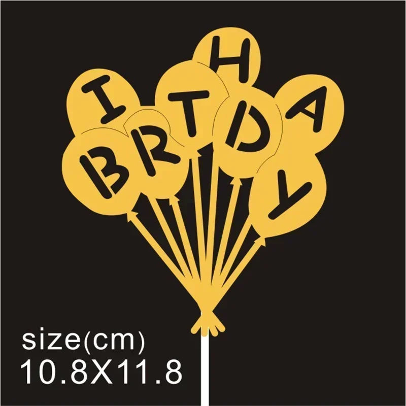 10 Pcs / Bag Gold Silver English Happy Birthday Cake Toppers Birthday Party Decorations Baking DIY Accessories