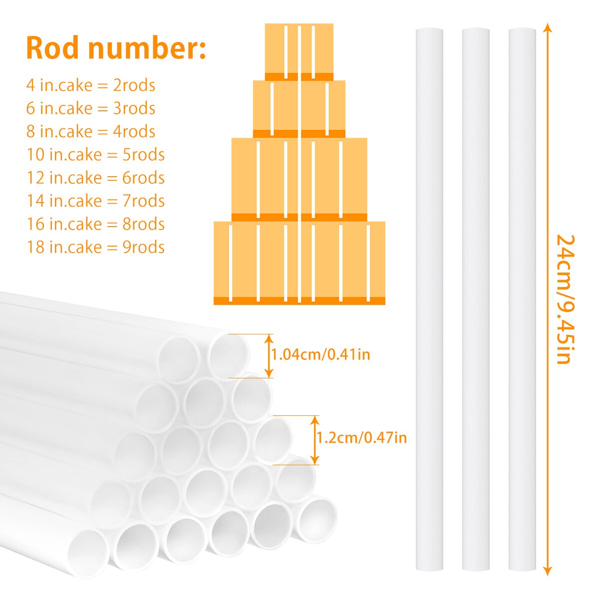 20Pcs Cake Dowels White Plastic Cake Support Rods cake tool Straws 9.4/11.8" Length cake stand baking accessories and tools
