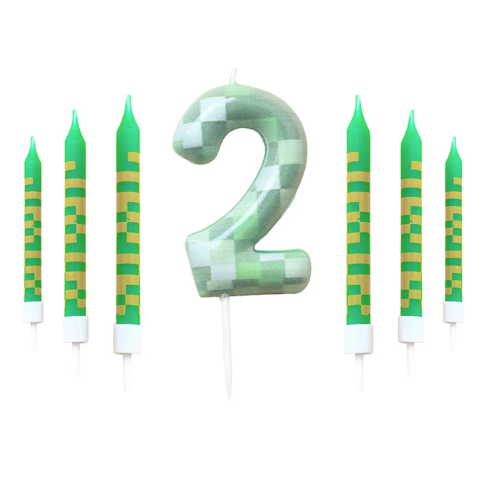 7 Pieces Digital Cake Candle Decoration Minecraft Theme Green, Wishing Candle Kids Birthday Party, Digital Cake Candle Decoratio