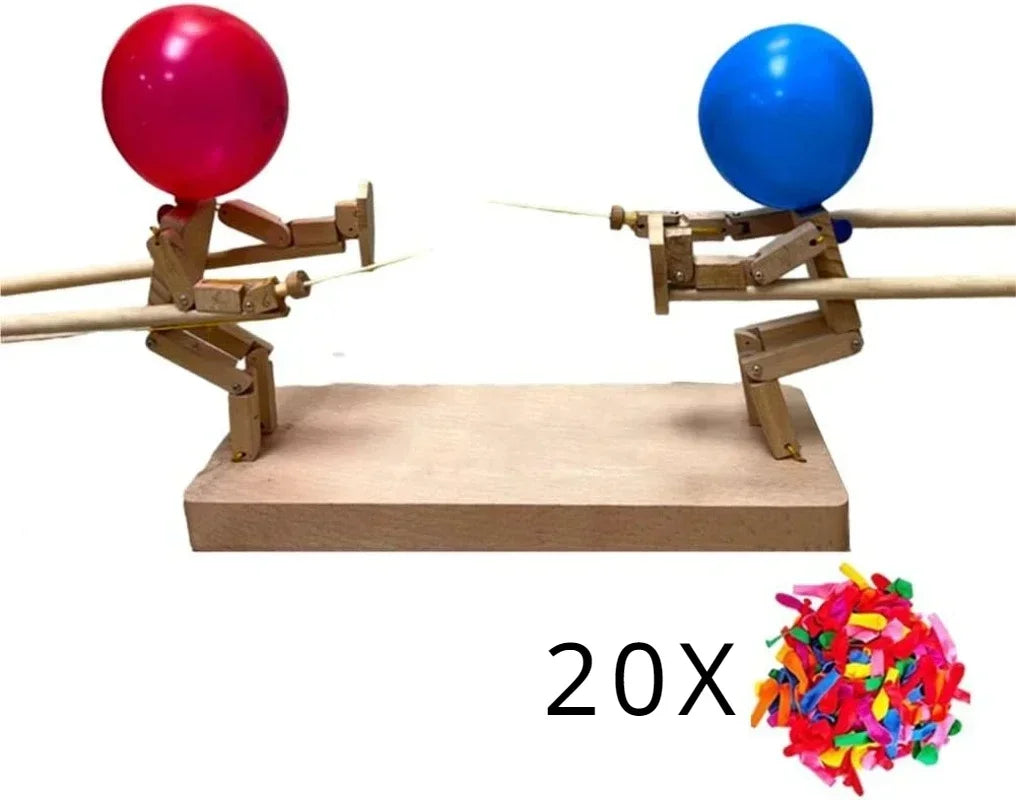 Balloon Battle Game for 2 Players Balloon Battle Handmade Wooden Fencing Puppet Head Inflatable Wooden Fighter Fast Paced