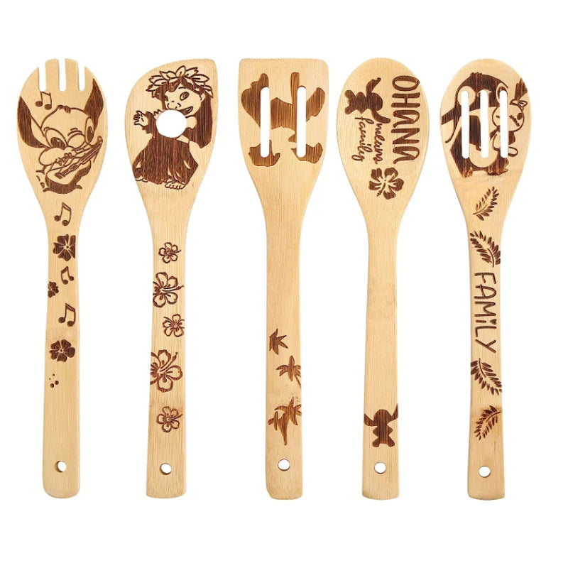 5PCS Disney Mickey Minnie Kitchen Product Anime Figure Spoon Shovel Toy Story Cartoon bamboo Shovel Kitchen baking tool set Gift