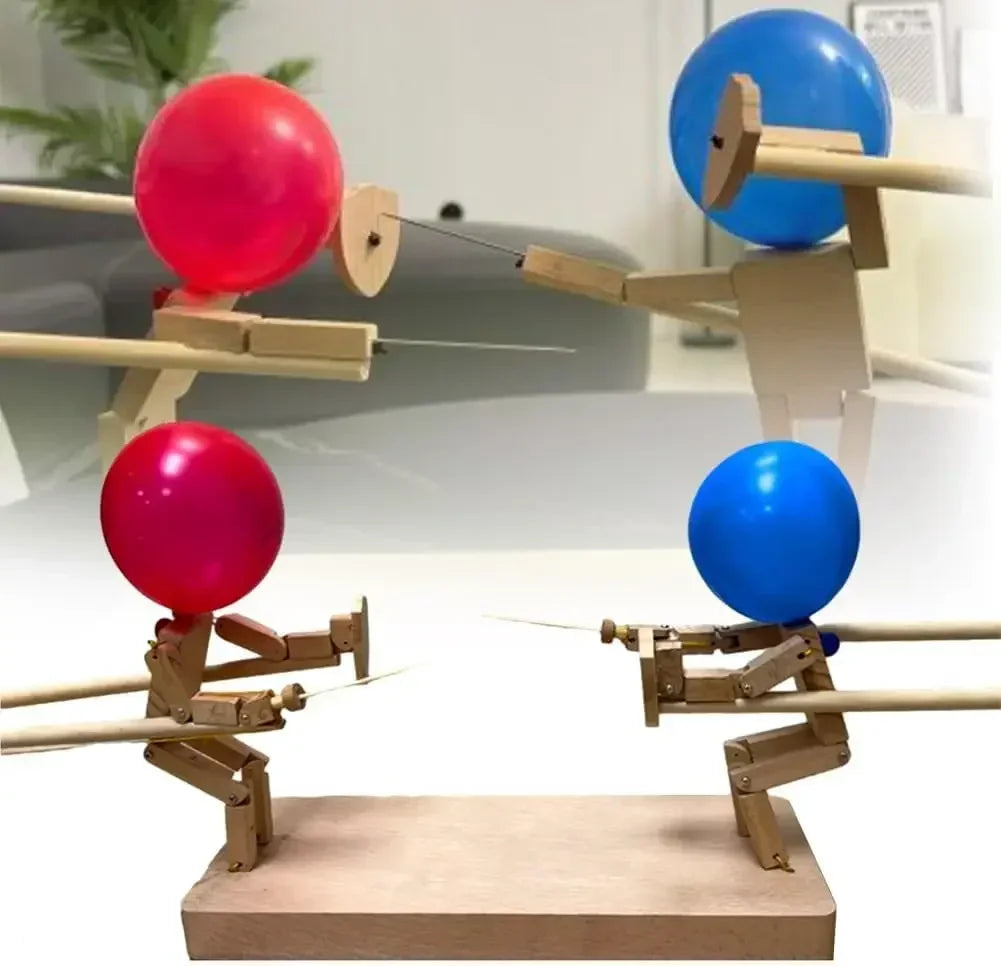 Balloon Battle Game for 2 Players Balloon Battle Handmade Wooden Fencing Puppet Head Inflatable Wooden Fighter Fast Paced