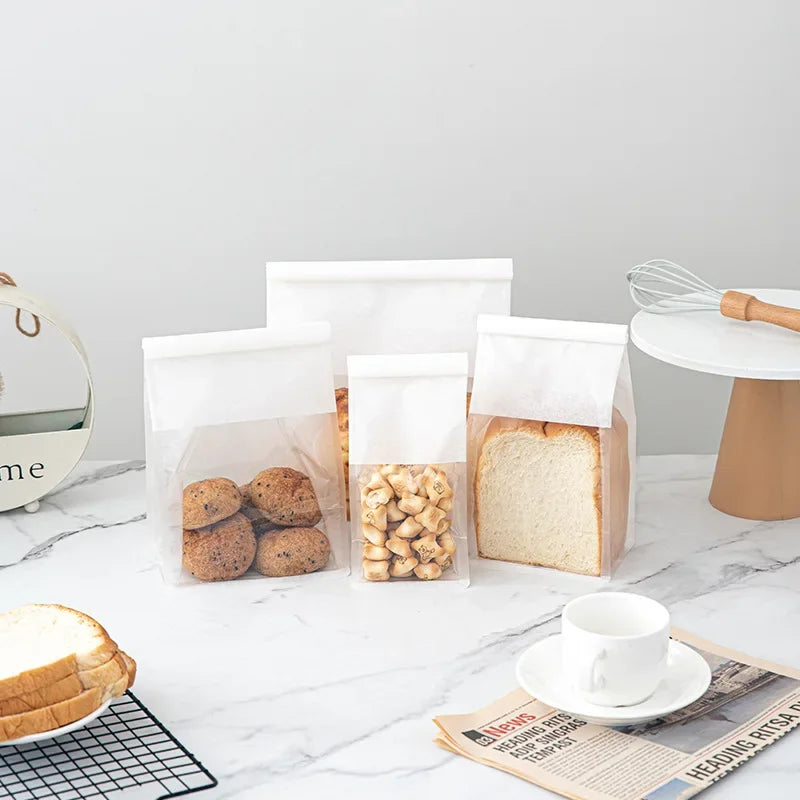 10-50pcs 4 Size Toast Bag Packaging Bag, Self Sealing Bread Bag Wire Rolled Edge Baking Transparent Biscuit Cake Bag Sealed Tea