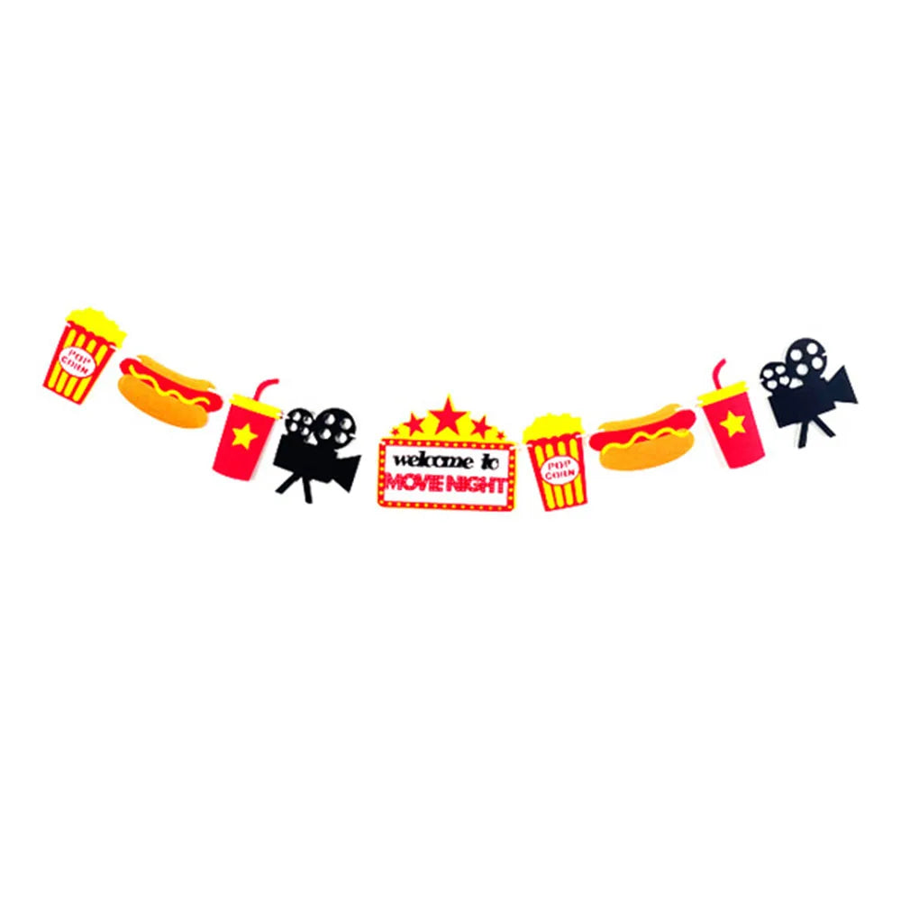 Movie Themed Party cake decor Cake topper banner Popcorn Cinema Ticket Lamplight Camera Movie Night Party Decoration cake topper