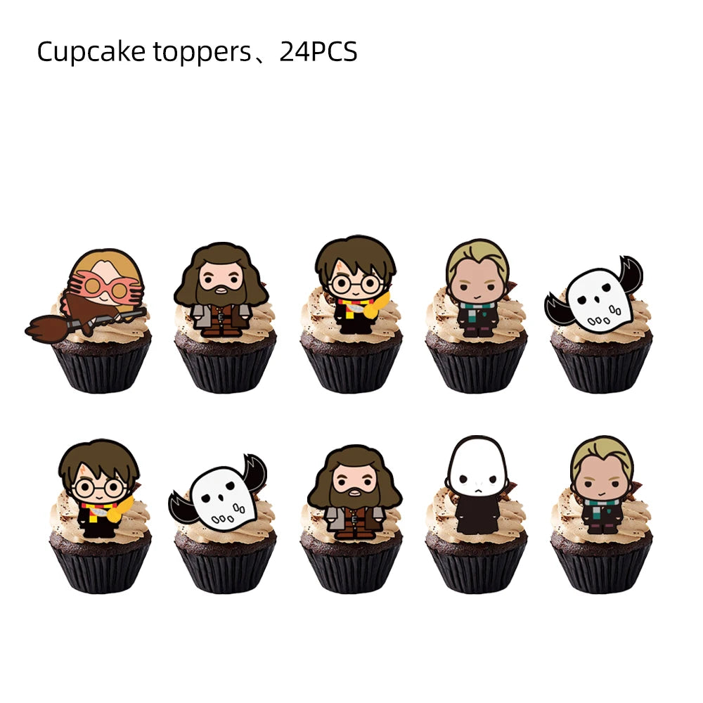 Magic Academy Theme Cake Decoration Cartoon Magician Paper Cupcake Topper for Kids Birthday Party Cake Decoration Supplies