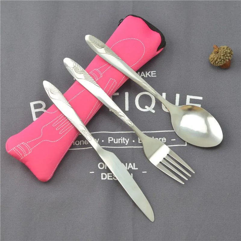Picnic Set Tableware Washable with Zipper Travel Cutlery Kit Case Portable Pouch for Dinner Household Tool Travel Camping Spoon