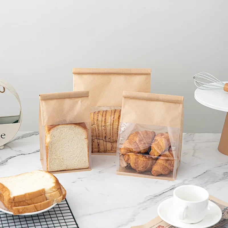 10-50pcs 4 Size Toast Bag Packaging Bag, Self Sealing Bread Bag Wire Rolled Edge Baking Transparent Biscuit Cake Bag Sealed Tea