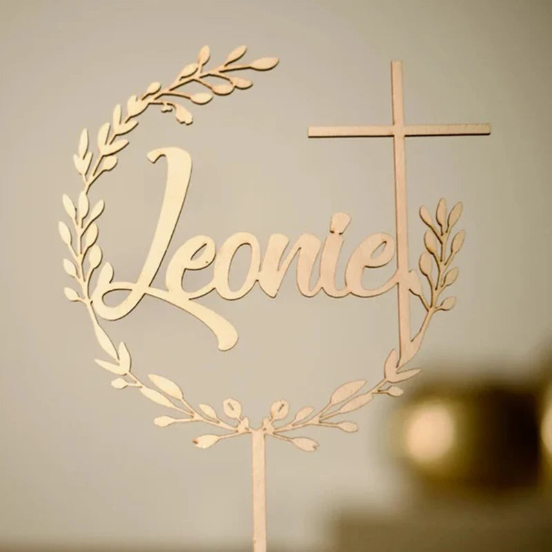 Personalized Acrylic Cake Topper with Cross – Custom Name Decoration for Baptism, Communion & Confirmation