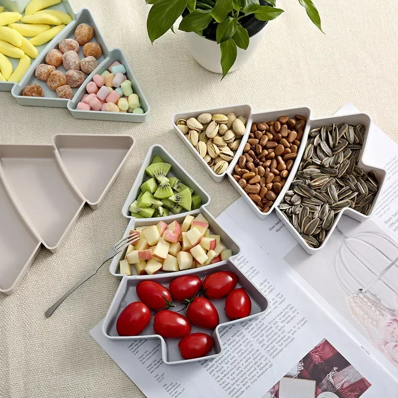 Creative Christmas Tree Shaped Tray Candy Snack Nuts and Dried Fruits Plastic Tray Bar Table Accessorie Dessert Plates Tableware