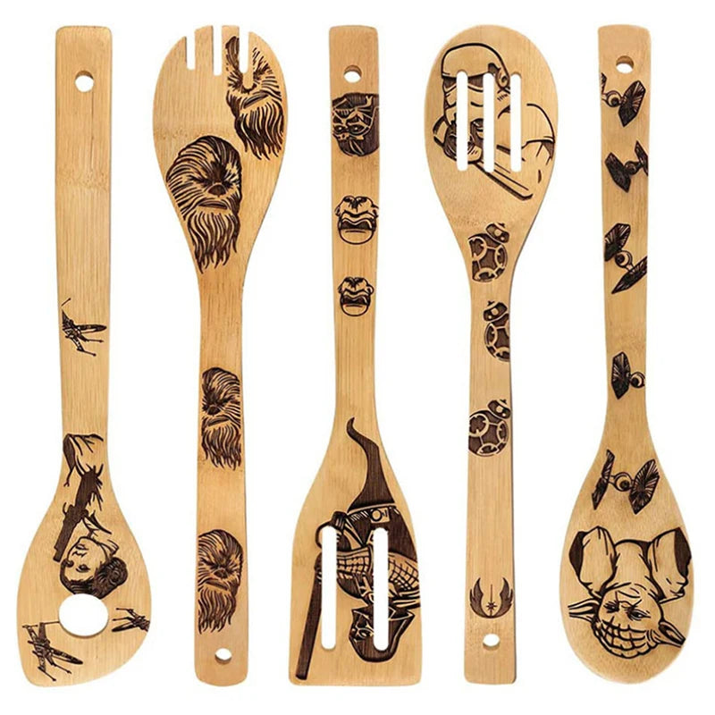 5PCS Disney Mickey Minnie Kitchen Product Anime Figure Spoon Shovel Toy Story Cartoon bamboo Shovel Kitchen baking tool set Gift