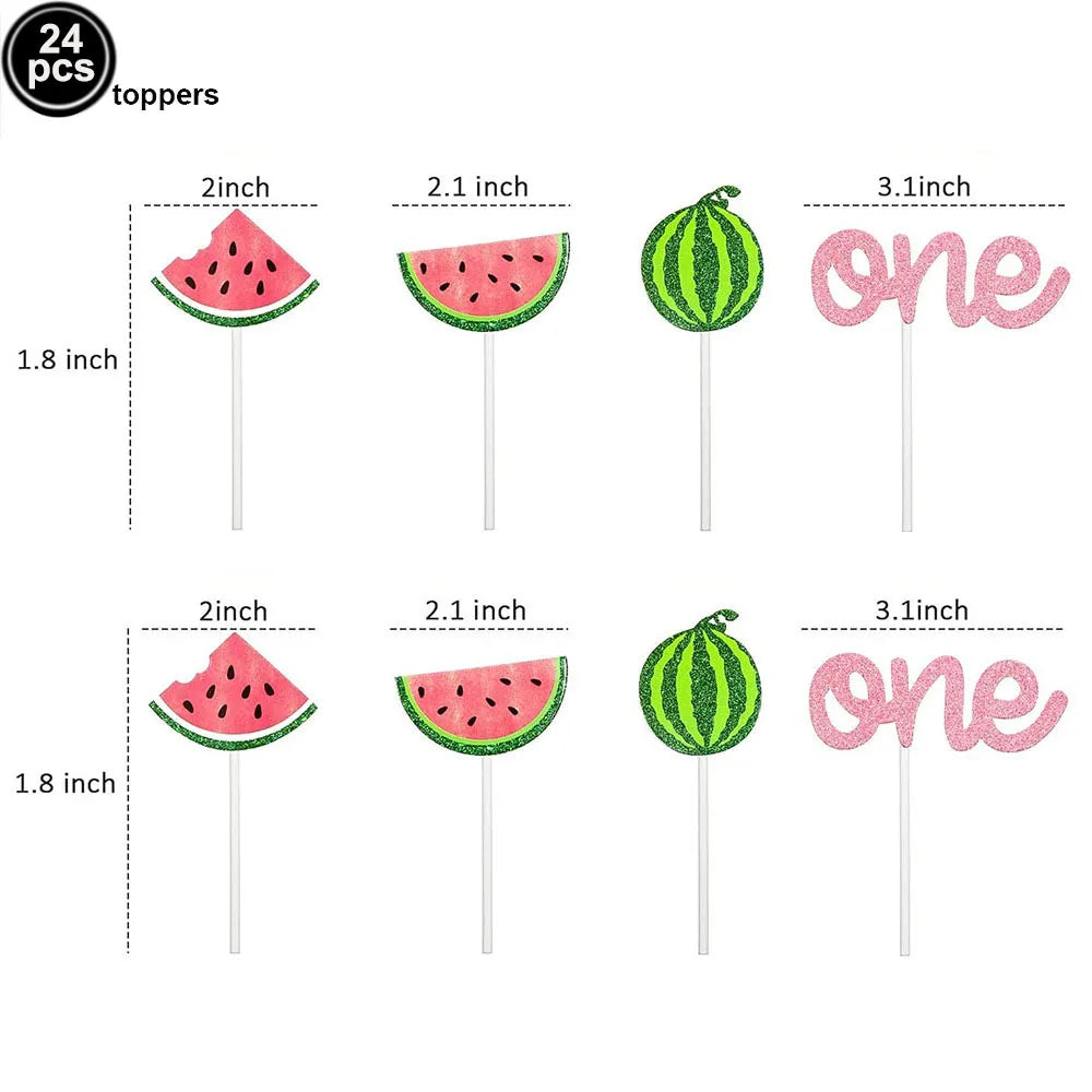 One in a Melon Cupcake Topper Baby Kids 1st Birthday Party Cake Decor Watermelon Themed Party Supplies Baby Shower Girl Birthday