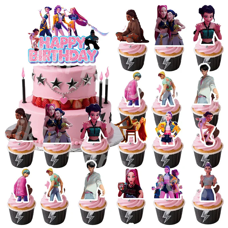 Demon Hunter Cake Decoration Cupcake Toppers Birthday Decorating Girls Kids Boy Party Decorations Baby Shower Party Favors