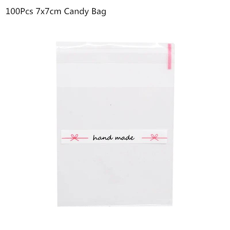 100Pcs Plastic Bags Thank you Cookie&Candy Bag Self-Adhesive For Wedding Birthday Party Gift Bag Biscuit Baking Packaging Bag