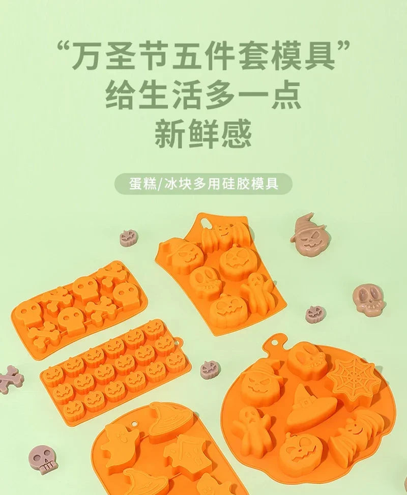 Halloween Baking Mold 3D Pumpkin Bat Skull DIY Model Chocolate Candy Jelly Biscuit Cake Mould Tool Cookie Cutter Reusable Party