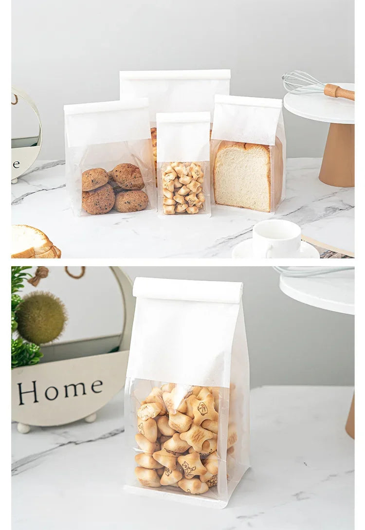 10-50pcs 4 Size Toast Bag Packaging Bag, Self Sealing Bread Bag Wire Rolled Edge Baking Transparent Biscuit Cake Bag Sealed Tea