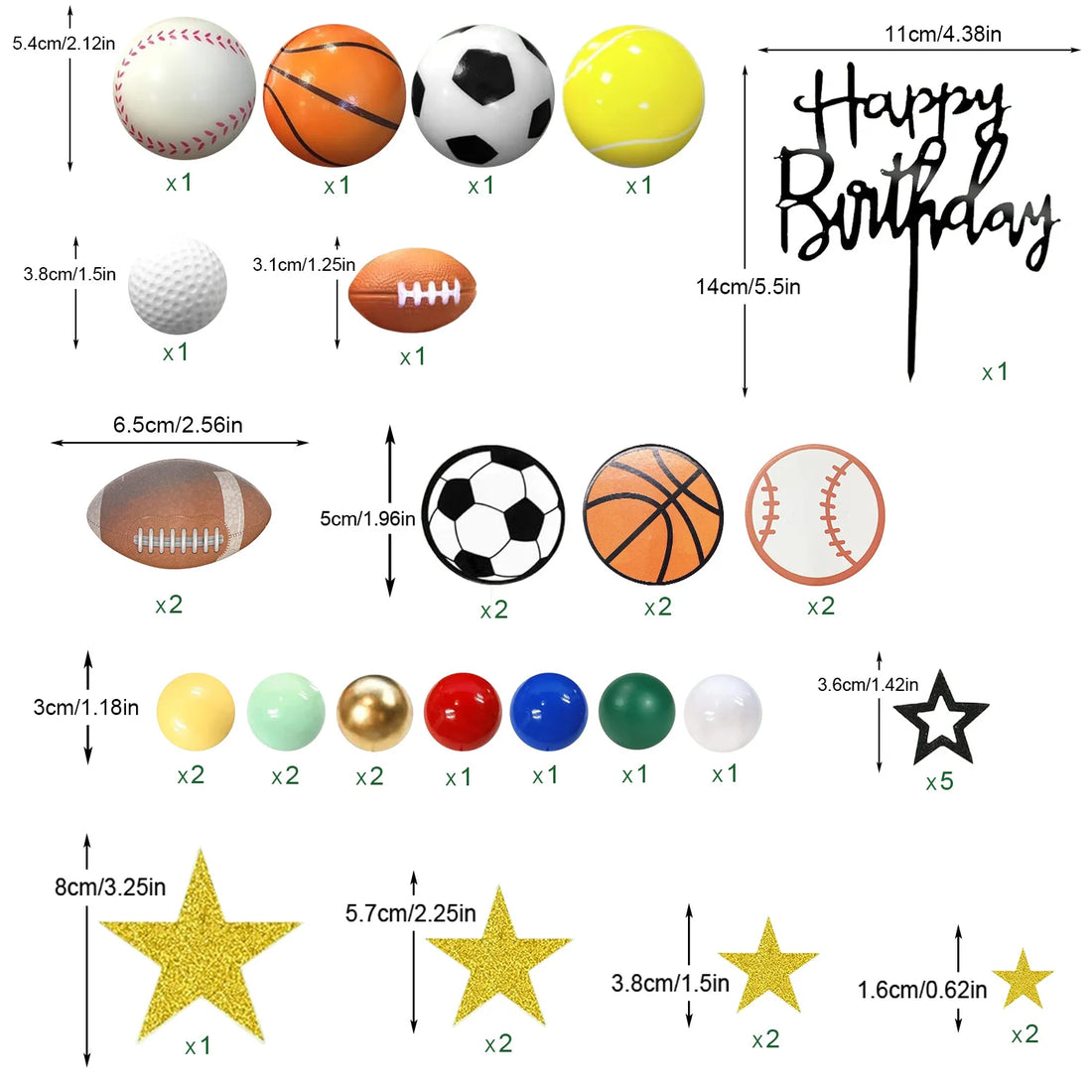 37 PCS Sports Cake Toppers Sports Cake Decoration with Soccer Football Baseball Basketball Tennis Golf for Boys Men Sports Theme