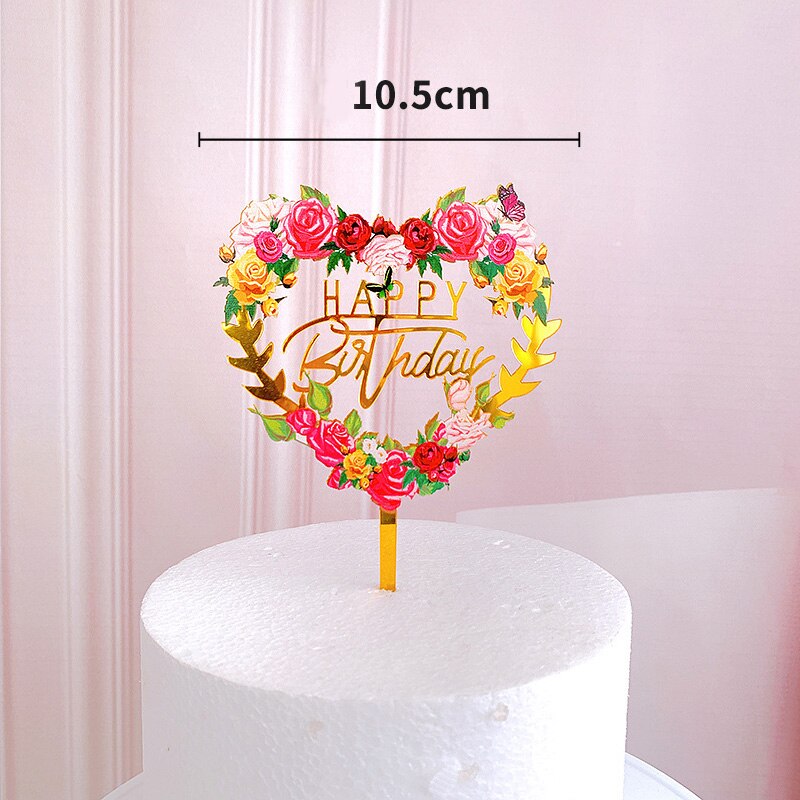 Happy Birthday Cake Topper Gold Acrylic Cake Topper decoration Wedding Party Baking DIY Dessert Cake Decor