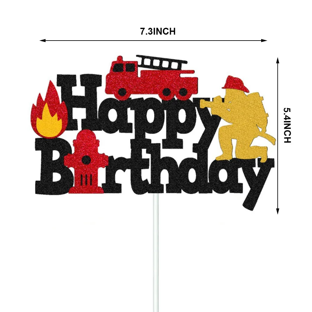 Fireman Cake Topper Cupcake Toppers Fire Hydrant Truck Firefighter Helmet Theme for Kids Boy Girl Happy Birthday Cake Decoration