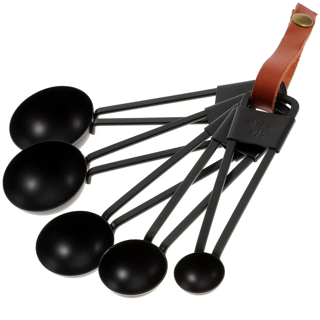 5 Pcs Measuring Spoon Set Black Stainless Steel Kitchen Tool Liquid Dry Ingredients Baking Measurement Nesting Stackable Safe