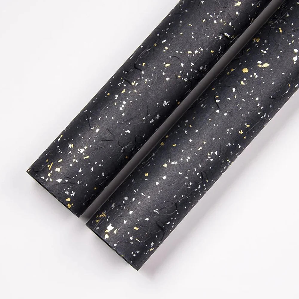 Korean Floral Wrapping Paper Set – 5 Sheets in 6 Colors with Gold/Silver Sparkle Accents