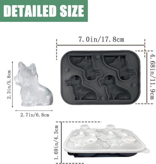 3D Corgi Ice Cube Mold - With Integrated Funnel - Cute Dog Shape - Silicone & Easy De-molding