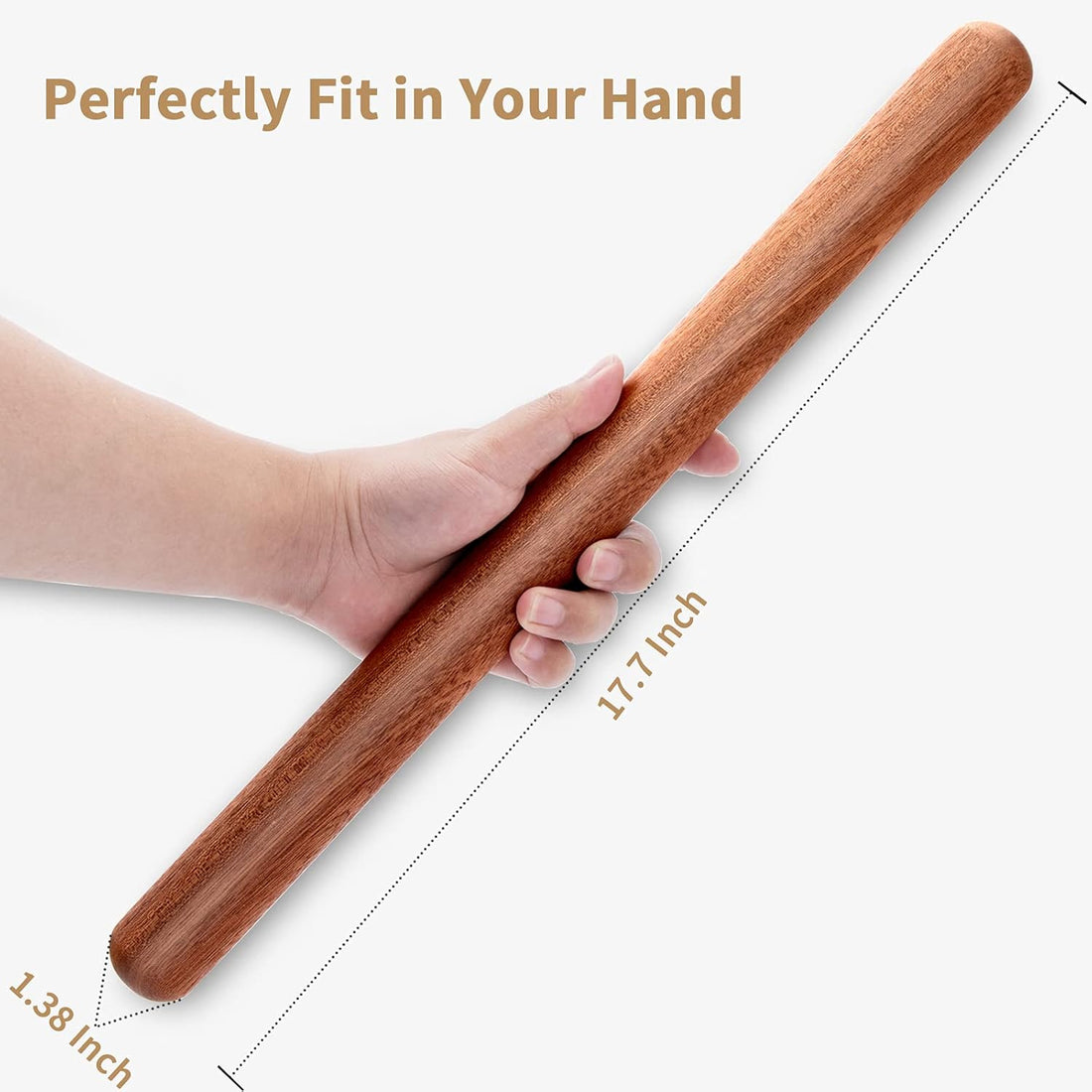 French Rolling Pin, 17.7 Inches Wood Rolling Pin for Baking Extra Lg Thickened, Classic Wooden Dough Roller for Fdant Pizza Pie Crust Cookie Pastry, Essential Kitchen Utensil, Brown