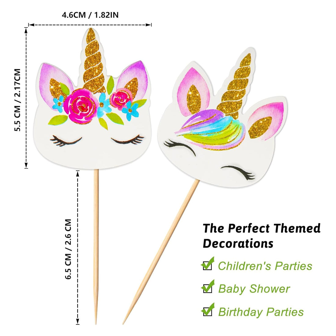 48 Pieces Rainbow Unicorn Cupcake Toppers, Cupcake Picks Cake Decorations, Double Sided Unicorn Cake Topper Set Birthday Baby Shower Party Supplies