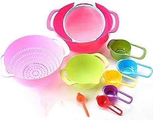 10 Pcs Mixing Bowl Set, Set-color Kitchen Bowl Colander Mesh Filter, Measuring Cup And Spoon