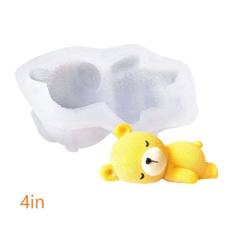 3D Sleeping Bear Silicone Mold – Fondant & Chocolate Border Mould for Cake Decorating