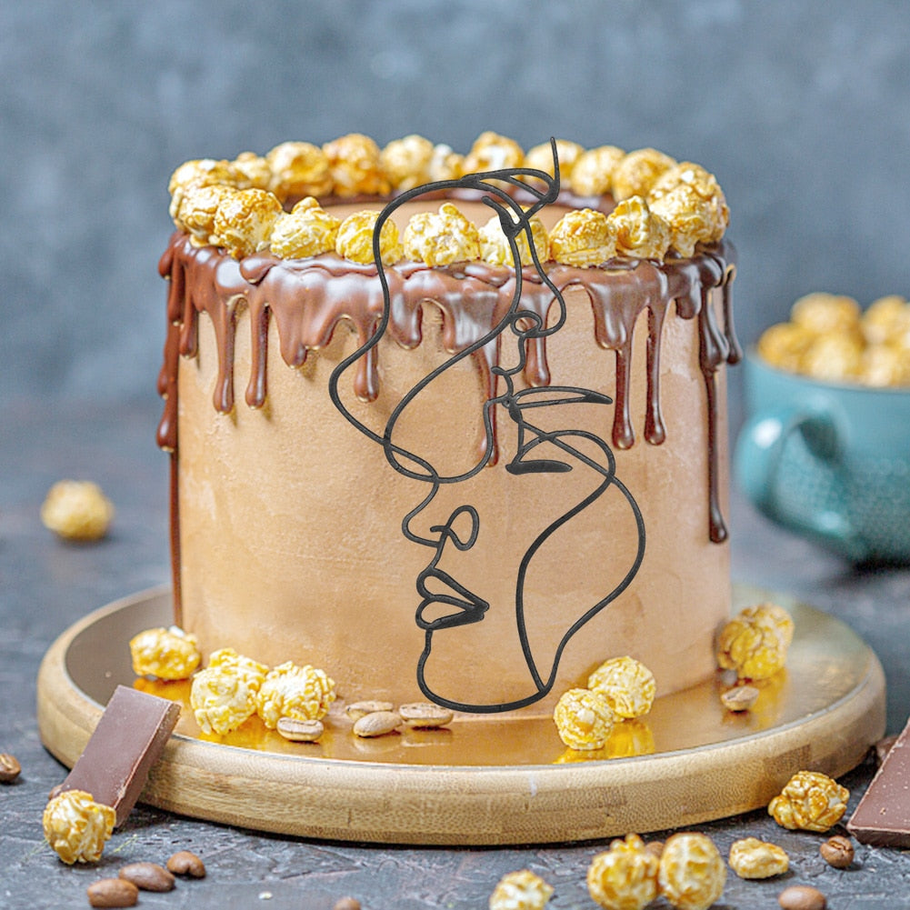 Acrylic Minimalist Art Lady Face Cake Topper Wedding Sexy Woman Girl Happy Birthday Cake Topper Party Supplies Cake Decorations