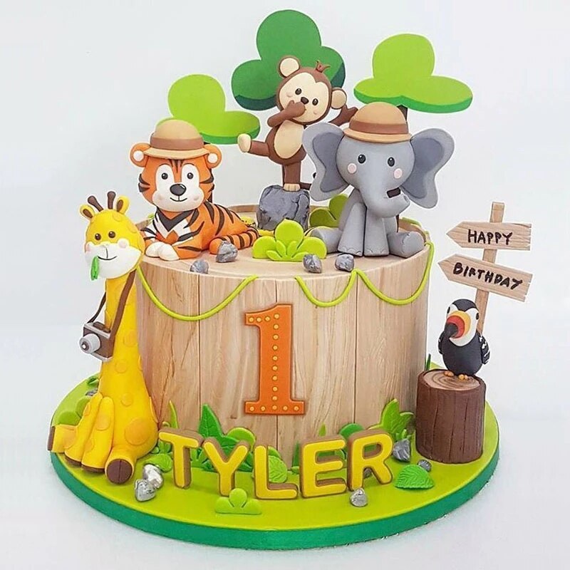 INS Original Animal Theme Happy Birthday Acrylic Cake Topper Gold Giraffe Cake Toppers for Baby Birthday Party Cake Decorations