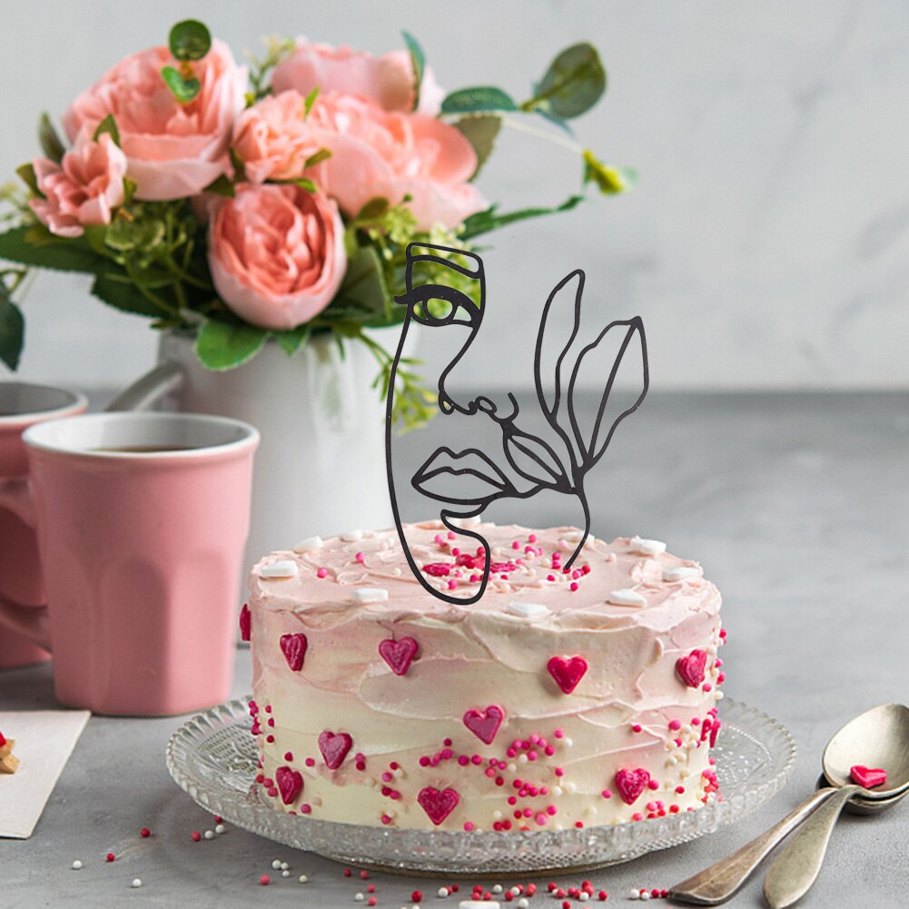 Acrylic Minimalist Art Lady Face Cake Topper Wedding Sexy Woman Girl Happy Birthday Cake Topper Party Supplies Cake Decorations