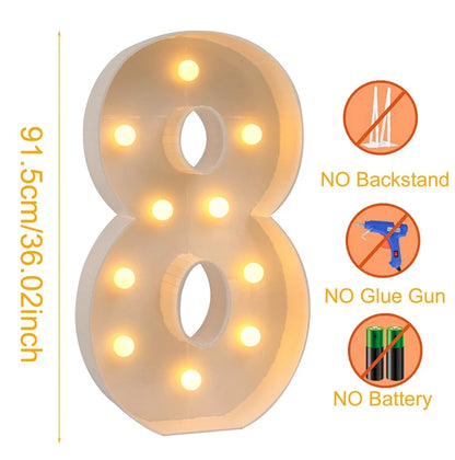 91.5cm Giant Number Balloon Mosaic Frame – Light-Up Marquee Box for Birthday Party Decoration