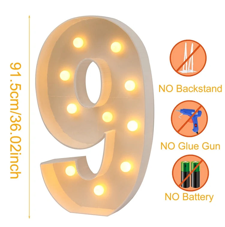 91.5cm Giant Number Balloon Mosaic Frame – Light-Up Marquee Box for Birthday Party Decoration