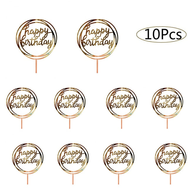 6pcs/Lot Gold Happy Birthday Acrylic Cake Toppers Gold Birhday Cake Topper for Kids Birthday Party Cake Decorations Baby Shower