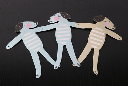 Birthday Banner Flag Boys Girls Hands In Hands Cute Cat Dog Cartoon DIY Bunting Party Decoration Paper Flags Hanging Ornaments