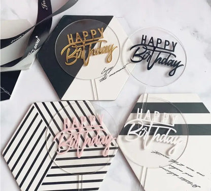 Happy Birthday Acrylic Cake Topper Gold Circle Double Layer Cupcake Topper Birthday Party Cake Decorations Festive Supplies SN