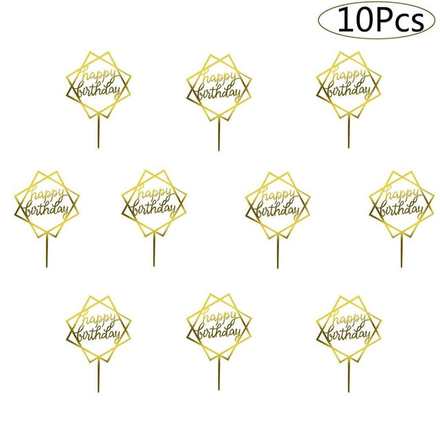 6pcs/Lot Gold Happy Birthday Acrylic Cake Toppers Gold Birhday Cake Topper for Kids Birthday Party Cake Decorations Baby Shower