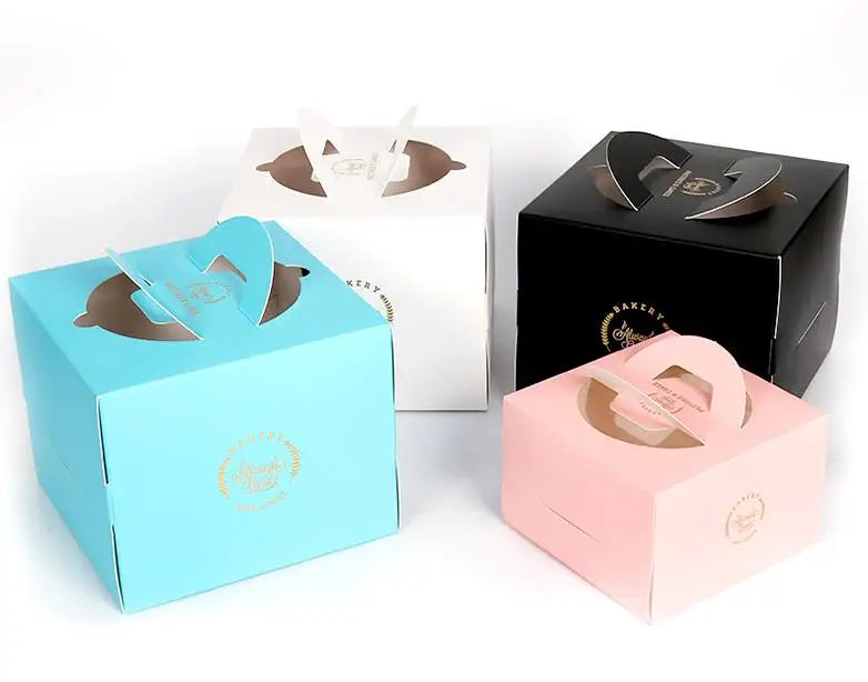 50pcs/lot 4 Colors 4/6/8/10 inch cake box With handle Kraft paper cheese cake box kids Birthday wedding home Party supply SN686