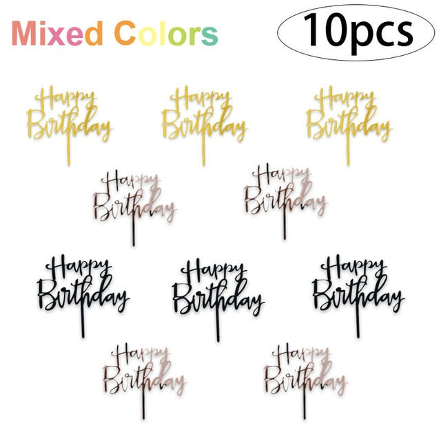 6pcs/Lot Gold Happy Birthday Acrylic Cake Toppers Gold Birhday Cake Topper for Kids Birthday Party Cake Decorations Baby Shower