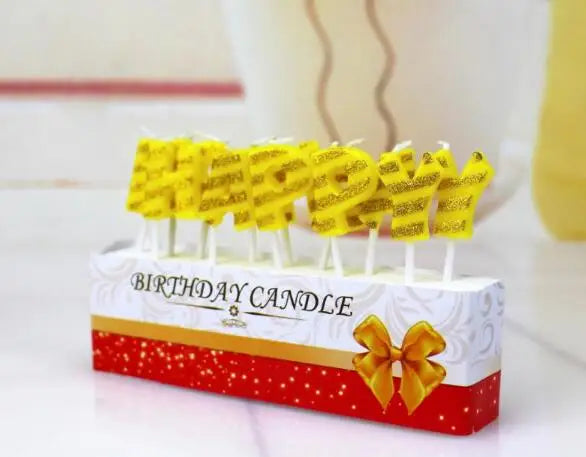 Gold Sliver Happy Birthday Letter Cake Birthday Party Festival Supplies Lovely Birthday Candles for Kitchen Baking Gift