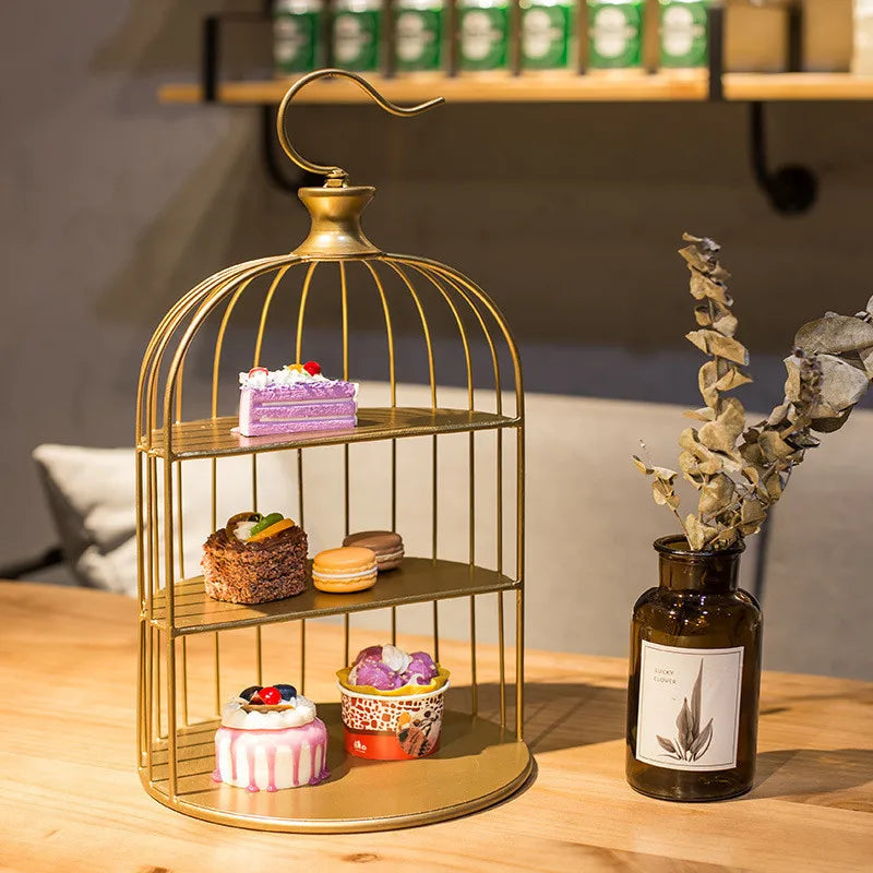 Wrought Iron Bird Cage Dessert Cake Display Stand Table Decoration Cake Rack Snack Holder Wedding Birthday Party Supplies